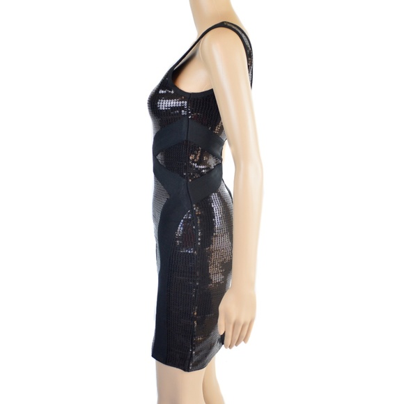 BEBE Black Sequin Bodycon Knit Bandage Bodycon Mini Party Dress Size XS - Picture 6 of 9